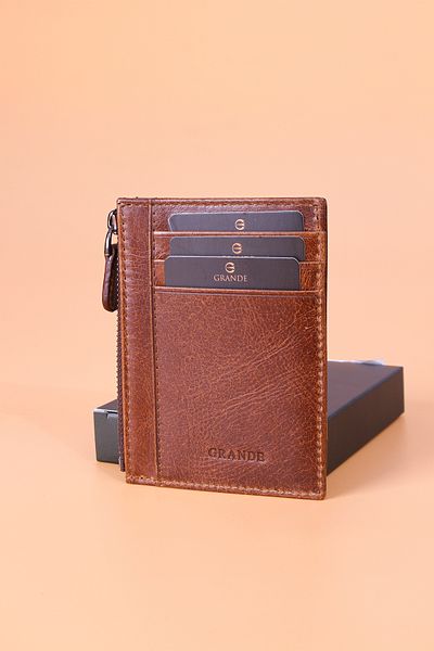 Grande 853 Unisex γνήσιο δέρμα λεπτή θήκη για κάρτες CRAZY TABA
