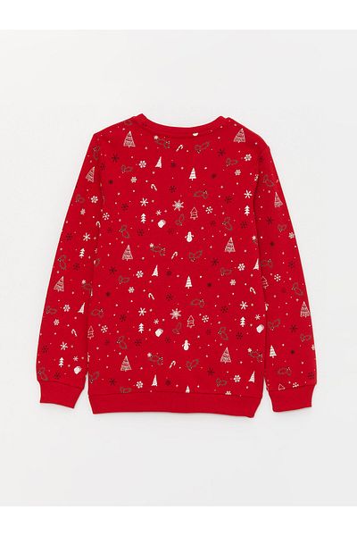 LC Waikiki Chlapecká mikina s dlouhým rukávem a vánočním motivem Crew Neck