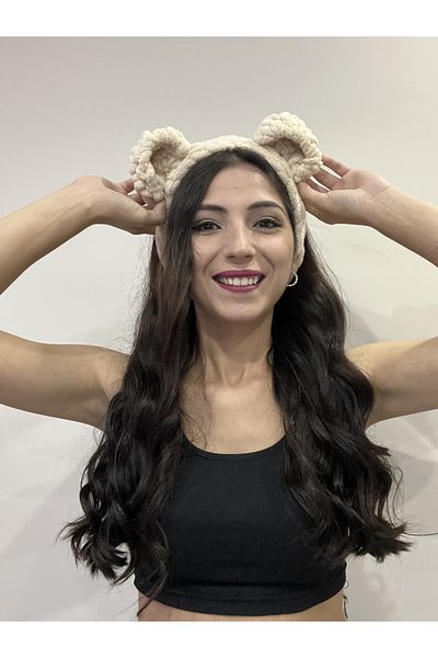 AidaAstrid Puffy Knitted Winter Beanie Bandana with Cat and Bear Ears