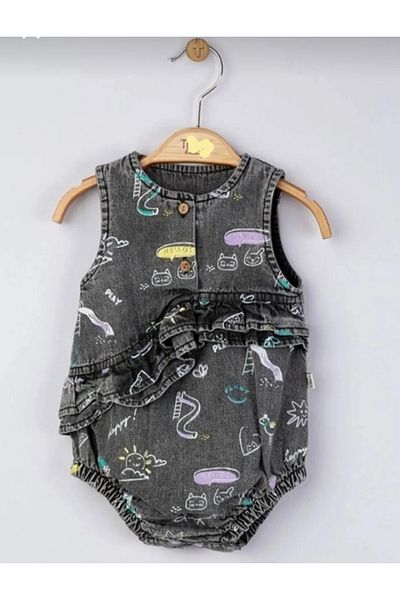Esterella baby girl denim salopet/ ruffle detailed denim salopet/ baby girl salopet
