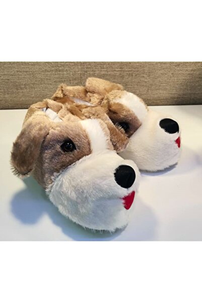 Akınal Bella H023 Unisex Köpek Figürlü Peluşlu Terlik Vizon