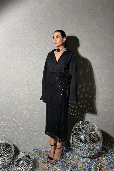 Seda Yalçın Atelier Λεπτομερής φούστα με μαύρη παγιέτα