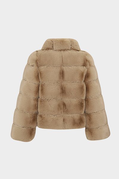 Açelya Okcu Premium Stand Collar Women's Rex Faux Fur Jacket