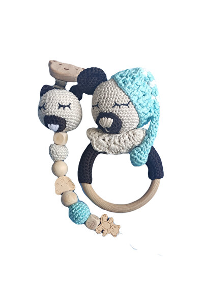 NesliWorld Amigurumi ahşap diş kaşıyıcı ve emzik tutucu el örgüsü set