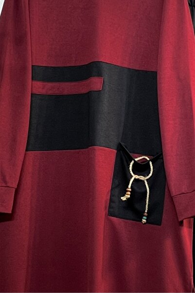 Aşkı Endam Large Size Bead Pocket Detailed Double Combed Cotton Set - Claret Red