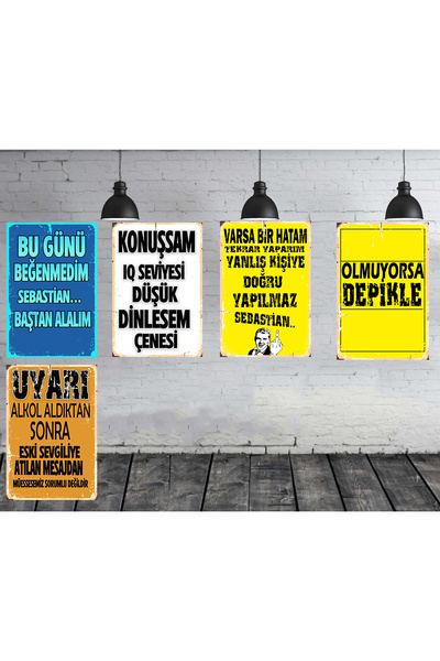 TAKIFİX Duvar Sözleri Seti 5 Adet 20x30 Cm Retro Ahşap Poster