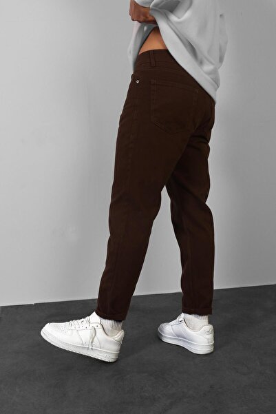 Slatra Men's Dark Brown Boyfriend Pattern Jean