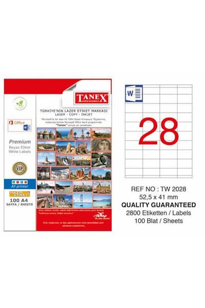Tanex 100 Yp 52x41 Mm Laser Label - Laser Copy Inkjet TW 2028
