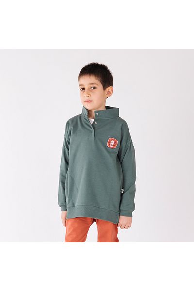 Little Yucca Deep Green "Mountain" Organic Cotton Stand Collar Sweatshirt
