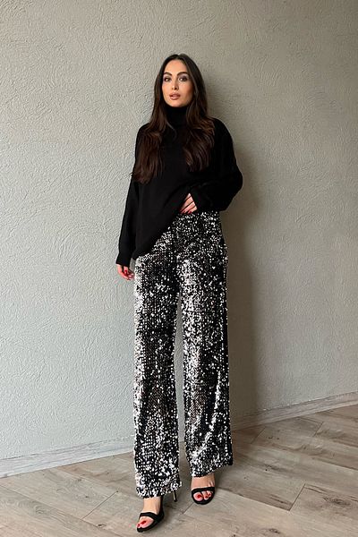 Seda Yalçın Atelier Silver Sequin Elastic Waist Lined Trousers