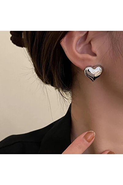 KYOLA DESİGN Kalp Küpe Gümüş Renk