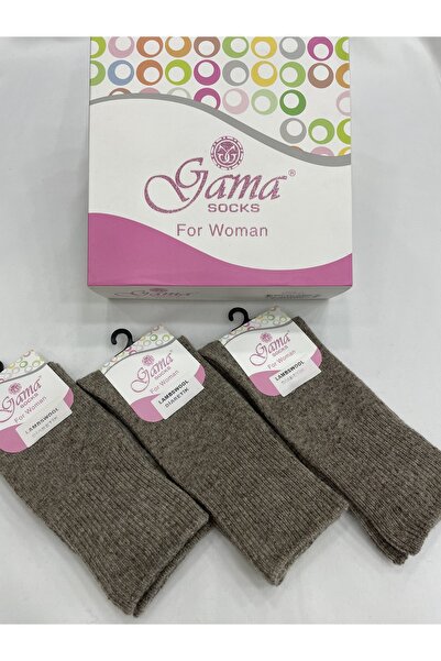 Gama Çorap 3 Pieces of Genuine Lamb Wool Elasticless (Diabetic) Thick Winter Women's Socks