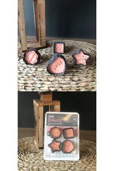 Bayev 4 Different Press-on Cookie Molds with Love Text Figures New Year's Special Shaped Dough Cutter