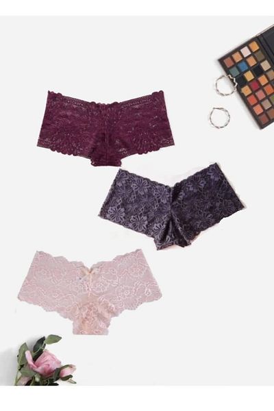 GECKO COLLECTION Gecko Lacy 3-Piece Women's Fancy Panties Set - Shorts Boxer