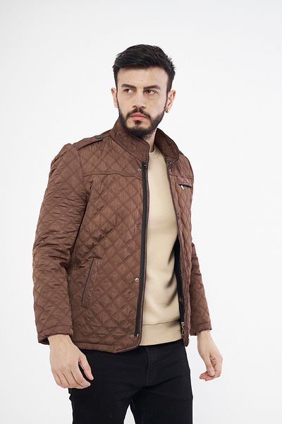 S&V TEKSTİL Men's Brown Patterned Quilted Coat Parka