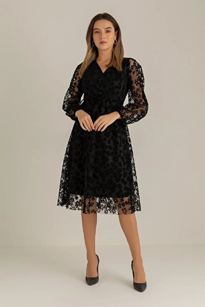 WOMAN VISION Γυναικείο φόρεμα με επένδυση από ύφασμα τούλι με στάμπα και λεπτ...