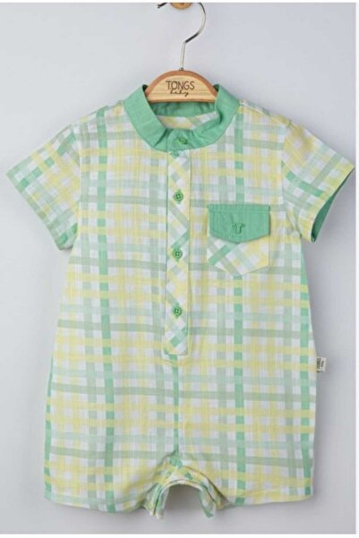 Esterella baby boy linen overalls / crew neck short sleeve plaid overalls / boys linen overalls with shorts