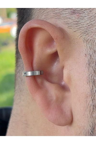Piercing Market Steel & Silver Unisex Non-Perforated Compression Fake Ear - 316L Surgical Steel Ear Cuff Earrings