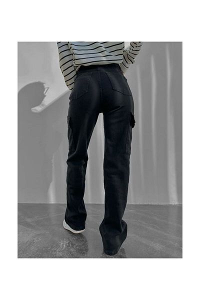 LAMİRAMOOD ΜΑΥΡΟ Cargo Pocket Παντελόνι Wide Leg Jeans ΠΑΝΤΕΛΟΝΙ