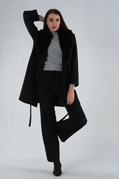 WeekJack Жіночий знімний хутряний короткий пальто з двома кишенями