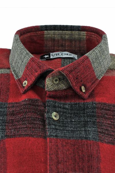 YILDIZ GÖMLEK Light and Dark Red and Gray Checked Double Pocket Buttoned Collar Classic Cut Lumberjack Shirt