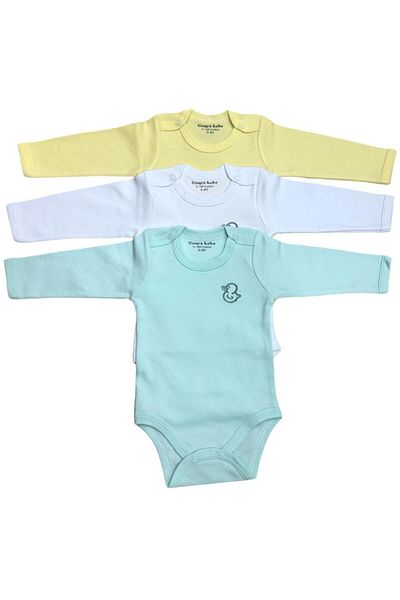 CEMRE BEBE 100% Cotton Long Sleeve 3 Pieces Snap-On Bodysuit Badi