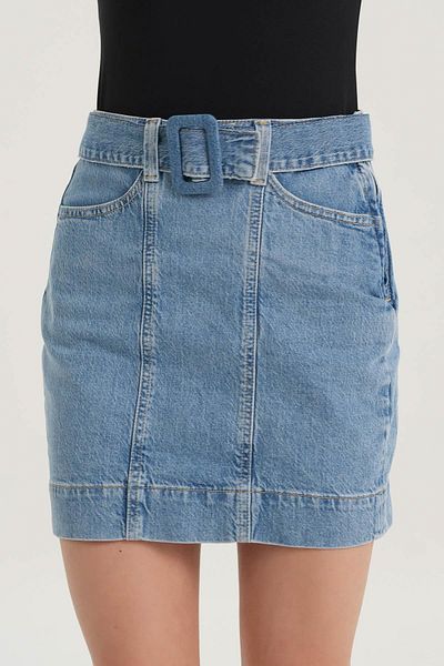 CROSS JEANS Light Blue High Waist Belt Detailed Jean Skirt C 4532-034