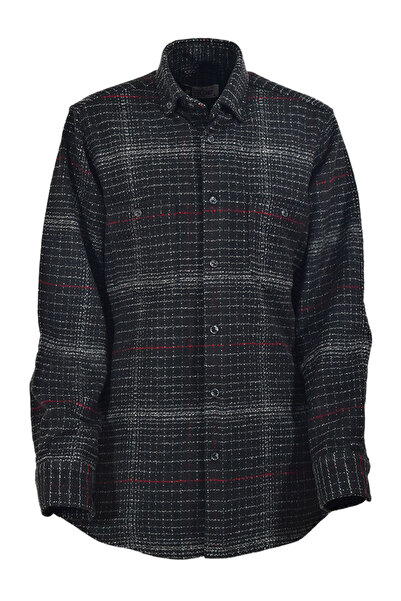 YILDIZ GÖMLEK قميص حطاب كلاسيكي ذو رقبة وأزرار وجيب مزدوج باللون الأسود والأب...