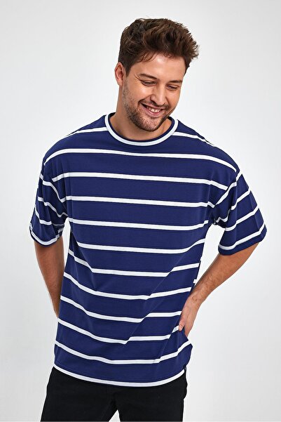 ALEXANDERGARDI Striped Navy Blue Oversize T-shirt (E23-0046)