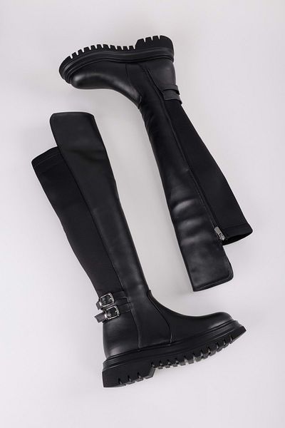 Shoeberry Dámské elastické boty Jaffa Black s tlustou podrážkou