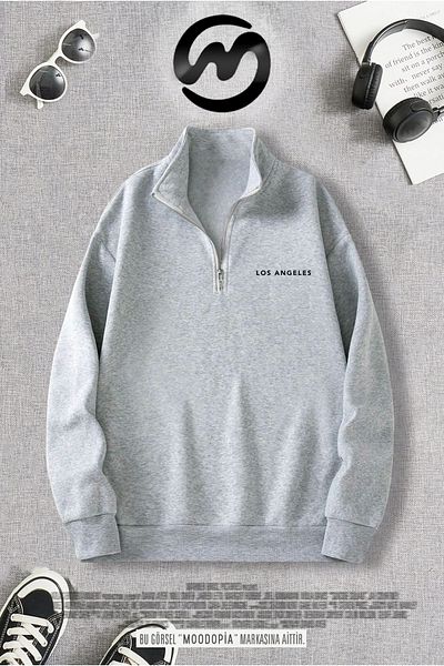 Moodopia Half Zipper Los Angeles Printed Sweatshirt