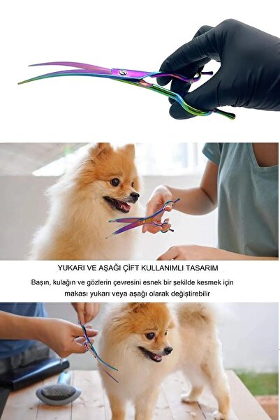 Uniquem Evcil Hayvan Makası Kavisli Rainbow Petshop Kuaför Kedi Köpek Saç Şek...