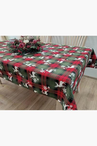 Bc Home Kırmızı Yeşil Yılbaşı Geyik Temalı Leke Tutmaz Kolay Ütülenir Masa Ör...