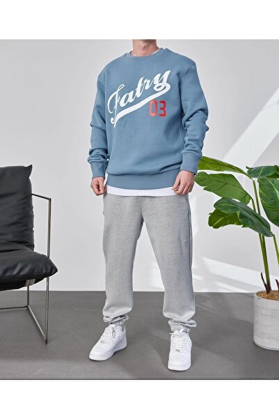 FİTGO Erkek Gri Jogger Lastik Paça Eşofman Alt