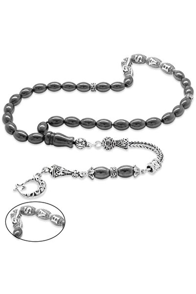 EbruHome مسبحة من حجر الهيماتيت الطبيعي المكتوب عليها اسم المعدن المقاوم للتشويه