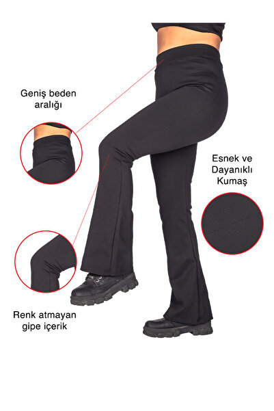 Yıldırım tekstil Kadın Siyah Yüksek Bel Toparlayıcı Ispanyol Paça Tayt