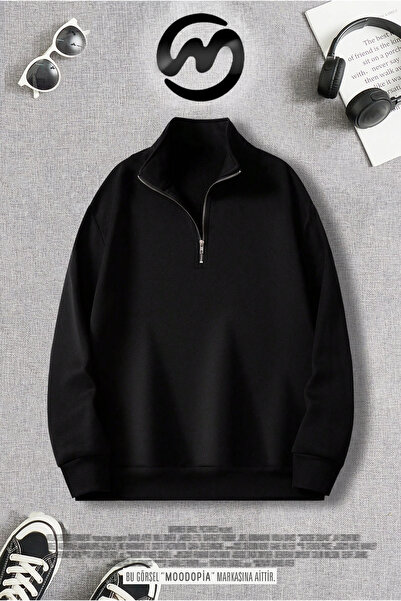 Moodopia Φούτερ Unisex με γιακά με μισό φερμουάρ
