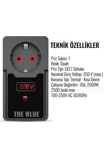 The Wlue Zaman Ayarlı Tekli Tekli Duvar Priz Akım Korumalı 10A 2500 Watt