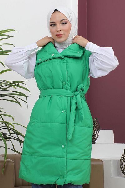 Modamihram Vestă puf cu guler larg, verde 6093