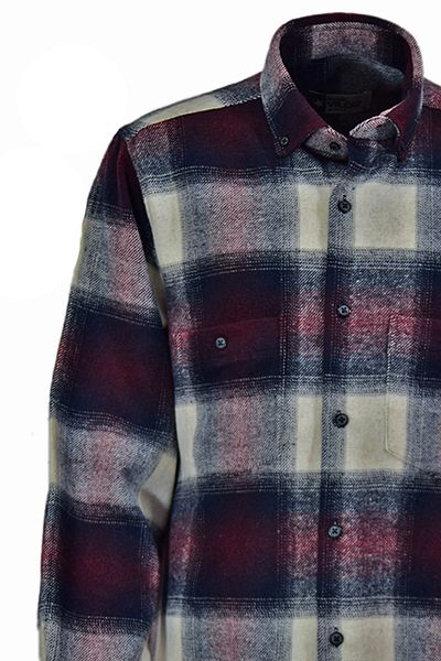 YILDIZ GÖMLEK Cream-Plum-Navy Plaid Pattern Buttoned Collar Double Pocket Classic Cut Lumberjack Shirt