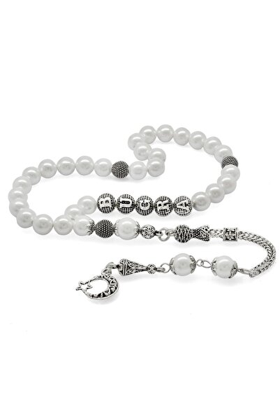 EbruHome Non-Tarnish Metal Tasseled Globe Cut Mayorka Pearl Natural Stone Rosary