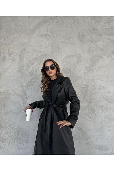 Ekim Store Trenci din piele căptușită cu centură neagră