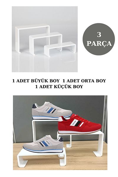 Manken İstanbul 3 τεμάχια Plexi White Graduated Shoe Rack & Shoe Display Stand & Organizer Rack