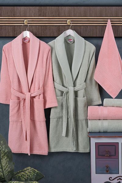 Hobby Pink Water Green - Σετ Βαμβακερό Μπουρνούζι - Casual