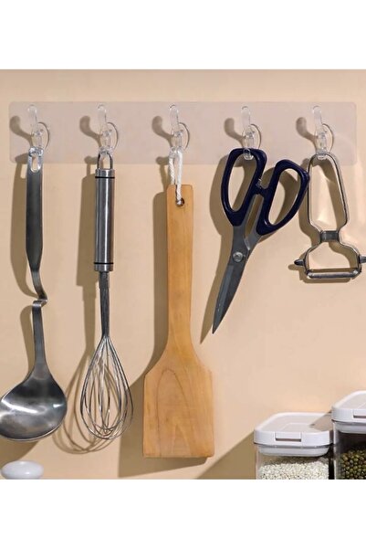 Kitchen Pembelia 5'li Şeffaf Süper Yapışkan Askı Banyo, Mutfak Düzenleyici Askı