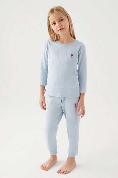 U.S. Polo Assn. Set de pijamale albastre cu maneca lunga pentru fete