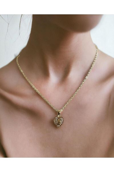 Mixperi Heart Key Entry Zircon Stone Necklace Heart Patterned Necklace