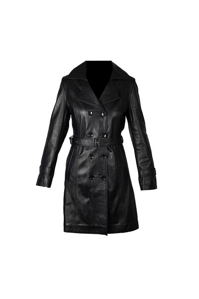 EGE DERİ 100% Genuine Lambskin Black Leather Women's Trench Coat
