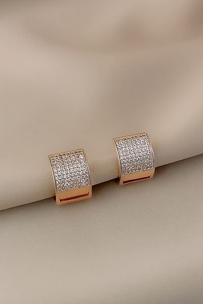 COSİTA Rose Minimal Decorated Zircon Stone Thick Hoop Modern Design Dress Night Daily Clip Earrings