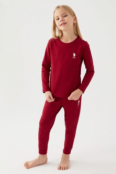 U.S. Polo Assn. Σετ πιτζάμες για κορίτσια μπορντό μακρυμάνικο